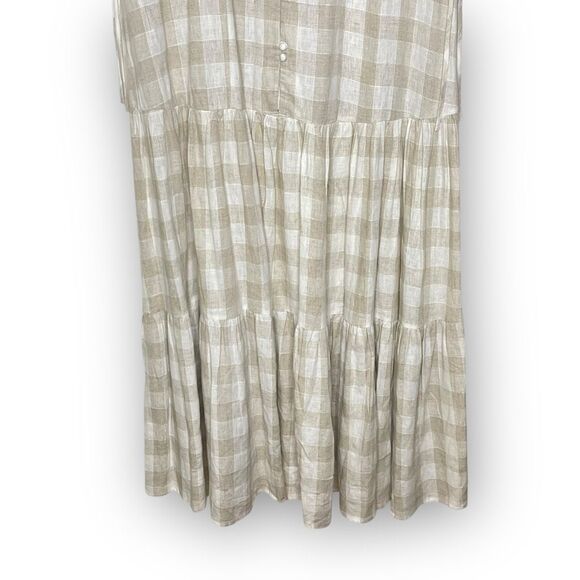 Madewell Button Front Tiered Midi Dress Undyed Gingham Linen Blend Women’s Small - Picture 4 of 9